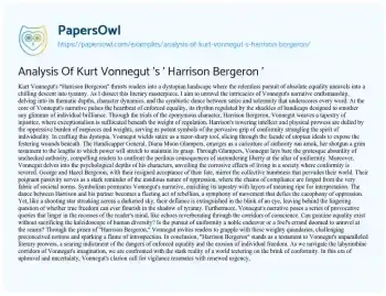 Essay on Analysis of Kurt Vonnegut ‘s ‘ Harrison Bergeron ‘