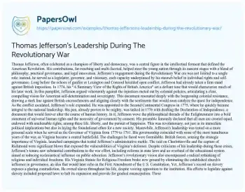 Essay on Thomas Jefferson’s Leadership during the Revolutionary War