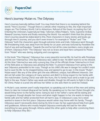 Essay on Hero’s Journey: Mulan Vs. the Odyssey