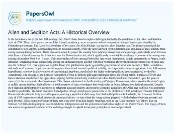 Essay on Alien and Sedition Acts: a Historical Overview