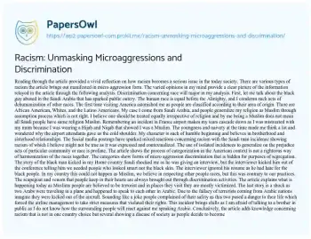 Essay on Racism: Unmasking Microaggressions and Discrimination