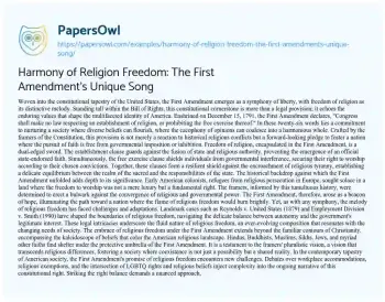 Essay on Harmony of Religion Freedom: the First Amendment’s Unique Song