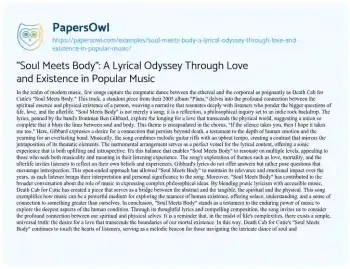 Essay on “Soul Meets Body”: a Lyrical Odyssey through Love and Existence in Popular Music