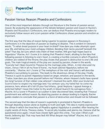 Essay on Passion Versus Reason: Phaedra and Confessions