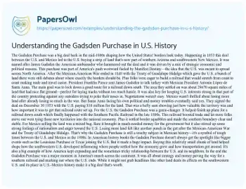 Essay on Understanding the Gadsden Purchase in U.S. History