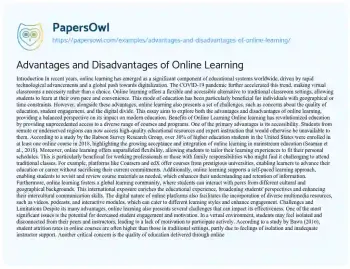 Essay on Advantages and Disadvantages of Online Learning