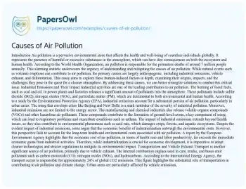 Essay on Causes of Air Pollution