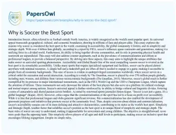 Essay on Why is Soccer the Best Sport