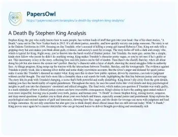 Essay on A Death by Stephen King Analysis