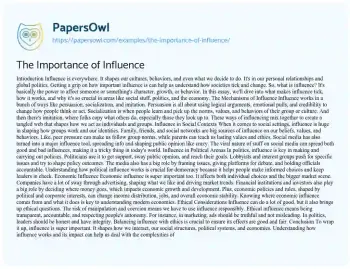 Essay on The Importance of Influence