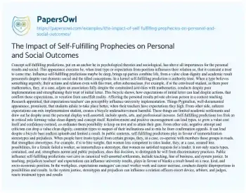 Essay on The Impact of Self-Fulfilling Prophecies on Personal and Social Outcomes