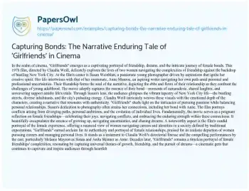 Essay on Capturing Bonds: the Narrative Enduring Tale of ‘Girlfriends’ in Cinema