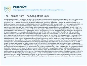 Essay on The Themes from ‘The Song of the Lark’