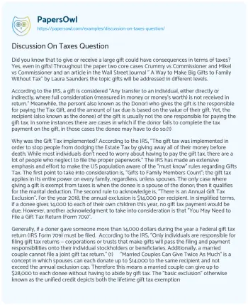 Essay on Discussion on Taxes Question