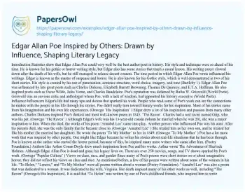 Essay on Edgar Allan Poe Inspired by Others: Drawn by Influence, Shaping Literary Legacy