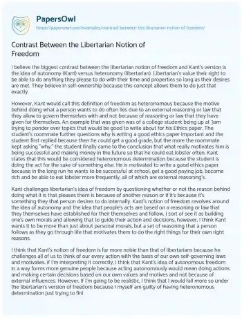 Essay on Contrast between the Libertarian Notion of Freedom