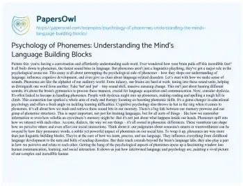 Essay on Psychology of Phonemes: Understanding the Mind’s Language Building Blocks