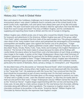 Essay on History 202 / Food: a Global Histor