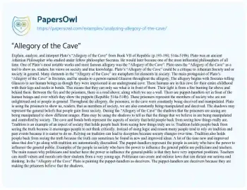 Essay on “Allegory of the Cave”