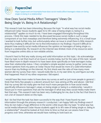 Essay on How does Social Media Affect Teenagers’ Views on being Single Vs. being in a Relationship?