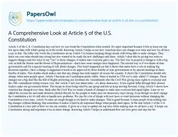 Essay on A Comprehensive Look at Article 5 of the U.S. Constitution