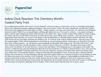 Essay on Iodine Clock Reaction: the Chemistry World’s Coolest Party Trick