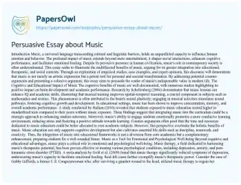 Essay on Persuasive Essay about Music