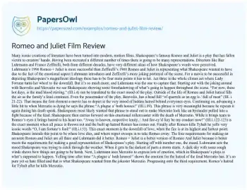 Essay on Romeo and Juliet Film Review