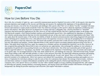 Essay on How to Live before you Die