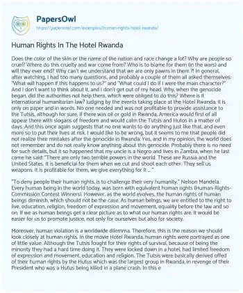 Essay on Human Rights in the Hotel Rwanda