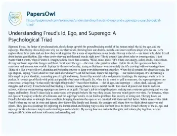 Essay on Understanding Freud’s Id, Ego, and Superego: a Psychological Triad