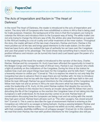 Essay on The Acts of Imperialism and Racism in “The Heart of Darkness”