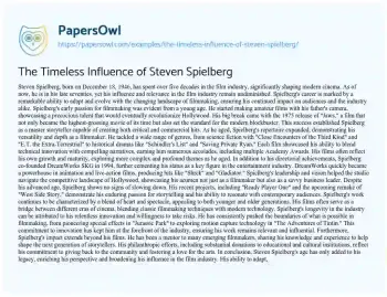 Essay on The Timeless Influence of Steven Spielberg