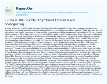 Essay on Tituba in ‘The Crucible’: a Symbol of Otherness and Scapegoating