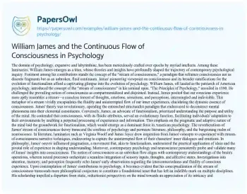 Essay on William James and the Continuous Flow of Consciousness in Psychology