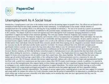 Essay on Unemployment as a Social Issue