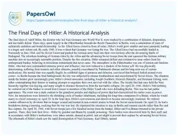 Essay on The Final Days of Hitler: a Historical Analysis