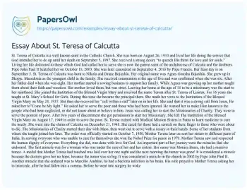 Essay on Essay about St. Teresa of Calcutta