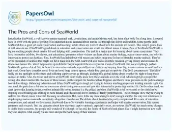 Essay on The Pros and Cons of SeaWorld