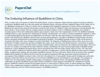 Essay on The Enduring Influence of Buddhism in China