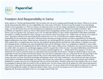 Essay on Freedom and Responsibility in Sartre