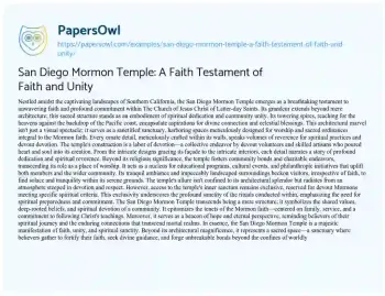 Essay on San Diego Mormon Temple: a Faith Testament of Faith and Unity