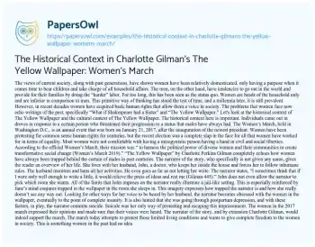 Essay on The Historical Context in Charlotte Gilman’s the Yellow Wallpaper: Women’s March