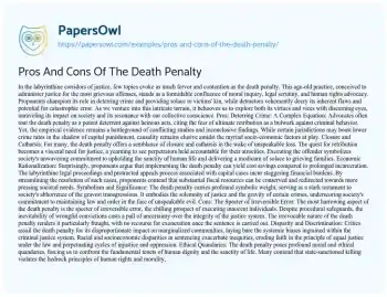 Essay on Pros and Cons of the Death Penalty