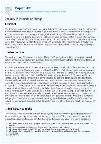 Essay on Security in Internet of Things