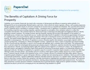 Essay on The Benefits of Capitalism: a Driving Force for Prosperity