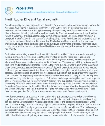 Essay on Martin Luther King and Racial Inequality