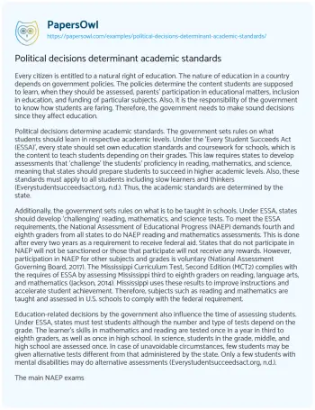 Essay on Political Decisions Determinant Academic Standards