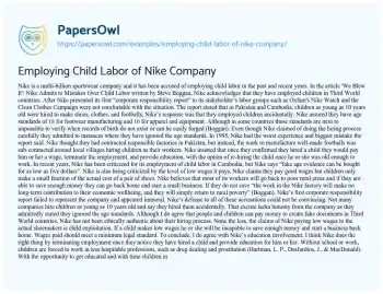 Essay on Employing Child Labor of Nike Company