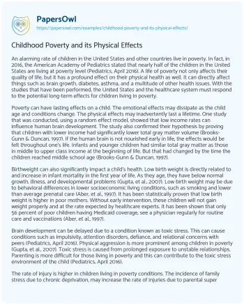 Essay on Childhood Poverty and its Physical Effects